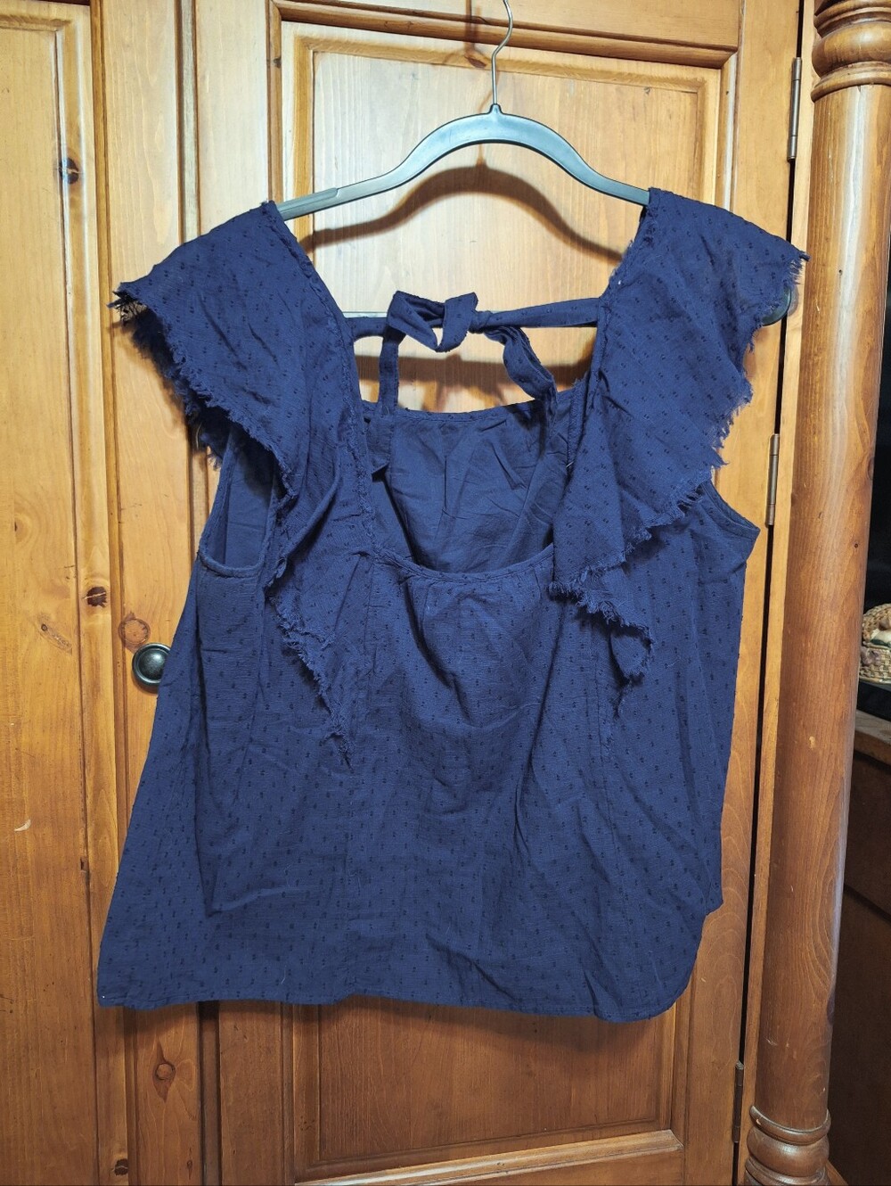 True Craft Navy Blue Cotton Ruffle Sleeve Boho Blouse 0X Plus Size